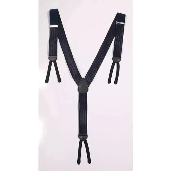 Crookhorn Davis Navy Blue Textured Striped Adjustable Silk Suspender Braces